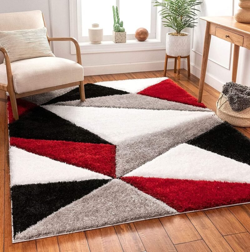 Dollivo Shaggy Carpet & Rug - Triangle Red Mix