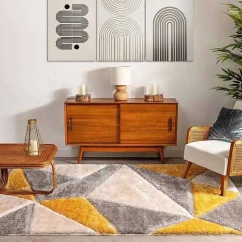 Dollivo Shaggy Carpet & Rug - Triangle Yellow Mix