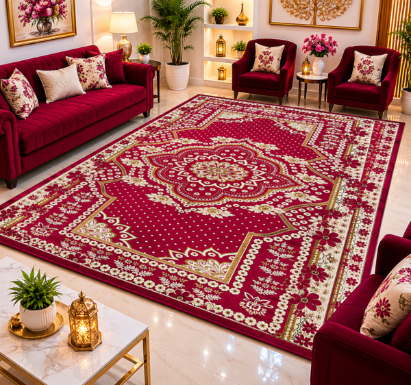 Dollivo Mughal Elegance Chenille Carpet 6x9 Feet for Living Room, Bedroom & Hall | Soft Premium Area Rug | Modern Home Decor Floor Carpet | Non-Shedding & Easy to Clean (180 x 270 cm)