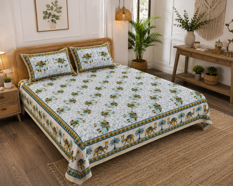 DOLLIVO-FIZZA Premium Cotton King Size Bedsheet Set –180 TC Heavy weight cotton bedsheet_90x108 inches_228 x 274 cm