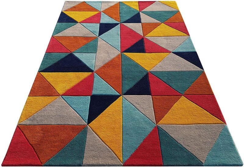 Multicolor Geometric Triangle Design Soft | Hand Tufted Carpet & Rug | Premium quality Qualeen | All Sizes |