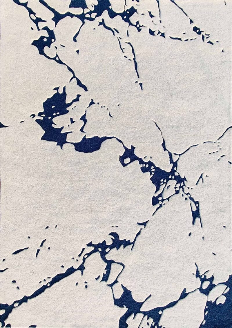 Modern White & Navy Abstract Crackle Design Soft | Hand Tufted Carpet & Rug | Premium quality Qualeen | All Sizes |