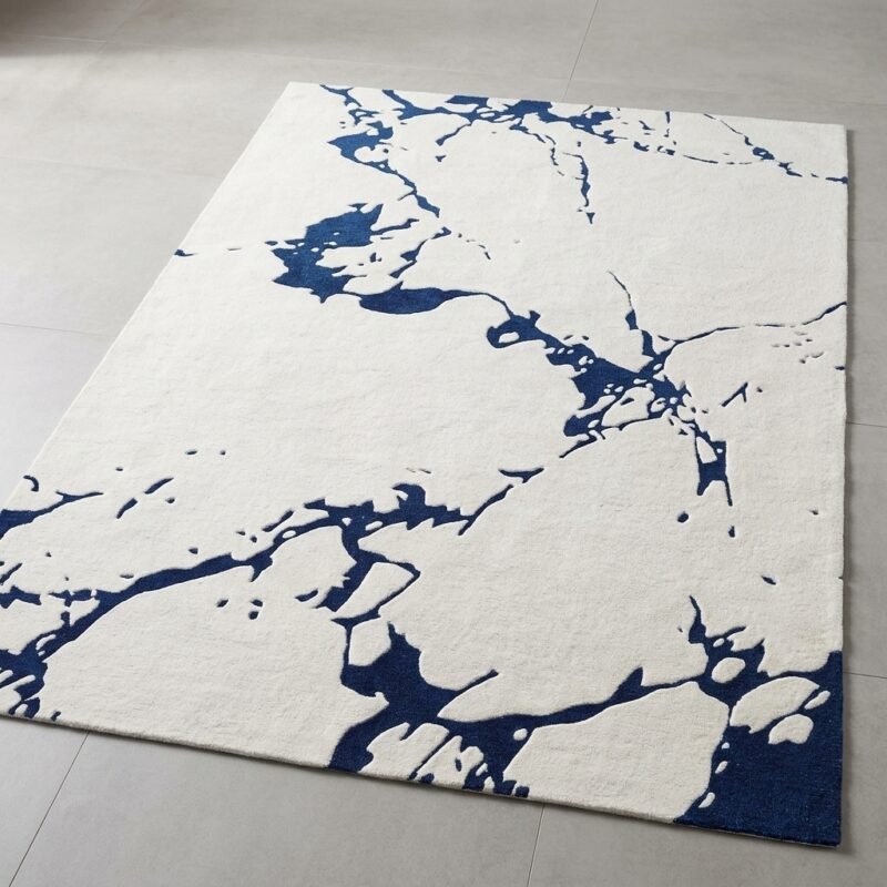 Modern White & Navy Abstract Crackle Design Soft | Hand Tufted Carpet & Rug | Premium quality Qualeen | All Sizes |