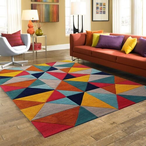 Multicolor Geometric Triangle Design Soft | Hand Tufted Carpet & Rug | Premium quality Qualeen | All Sizes |