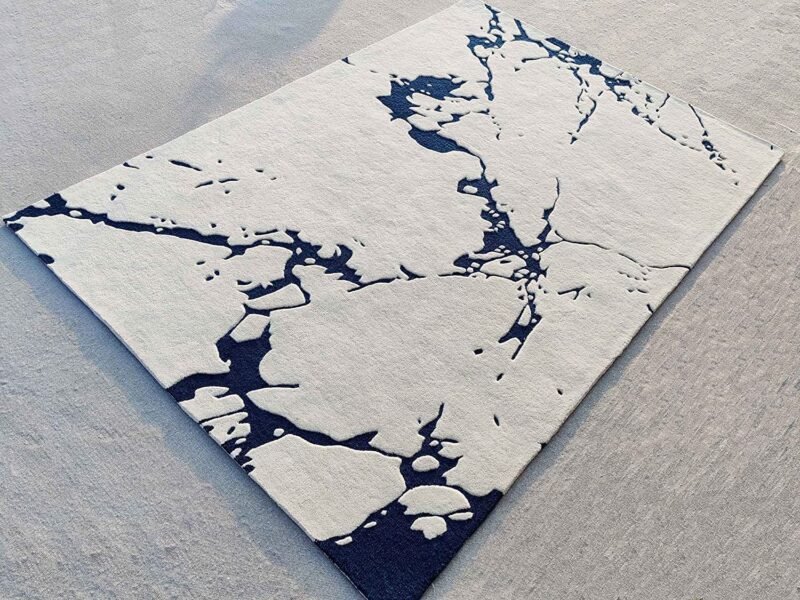 Modern White & Navy Abstract Crackle Design Soft | Hand Tufted Carpet & Rug | Premium quality Qualeen | All Sizes |