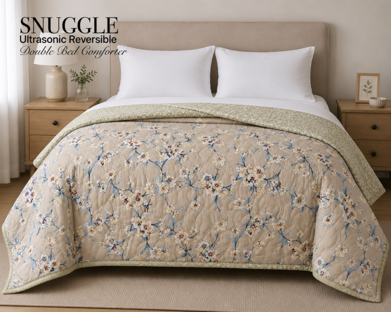 SNUGGLE Premium Ultrasonic Reversible Double Bed Comforter | All Season Quilt | Imported Glace Cotton (Cotton Feel) | Soft Microfiber Filling | 90 x 100 Inches | Light weight & Cozy | Attractive Bag Packing |