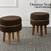 Velvet Ottoman Stool | Round Foot Rest for Living Room | Dressing Table Makeup Stool | Upholstered Puffy Seat with Solid Wood Legs | Bedroom, Vanity & Home Decor | 38 x 38 cm (15 x 15 Inch) Set of 2