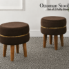 Velvet Ottoman Stool | Round Foot Rest for Living Room | Dressing Table Makeup Stool | Upholstered Puffy Seat with Solid Wood Legs | Bedroom, Vanity & Home Decor | 38 x 38 cm (15 x 15 Inch) Set of 2