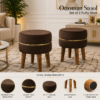 Velvet Ottoman Stool | Round Foot Rest for Living Room | Dressing Table Makeup Stool | Upholstered Puffy Seat with Solid Wood Legs | Bedroom, Vanity & Home Decor | 38 x 38 cm (15 x 15 Inch) Set of 2