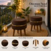 Velvet Ottoman Stool | Round Foot Rest for Living Room | Dressing Table Makeup Stool | Upholstered Puffy Seat with Solid Wood Legs | Bedroom, Vanity & Home Decor | 38 x 38 cm (15 x 15 Inch) Set of 2