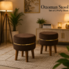 Velvet Ottoman Stool | Round Foot Rest for Living Room | Dressing Table Makeup Stool | Upholstered Puffy Seat with Solid Wood Legs | Bedroom, Vanity & Home Decor | 38 x 38 cm (15 x 15 Inch) Set of 2