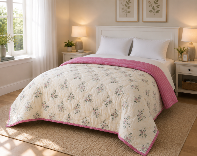 SNUGGLE Premium Ultrasonic Reversible Double Bed Comforter | All Season Quilt | Imported Glace Cotton (Cotton Feel) | Soft Microfiber Filling | 90 x 100 Inches | Light weight & Cozy | Attractive Bag Packing |