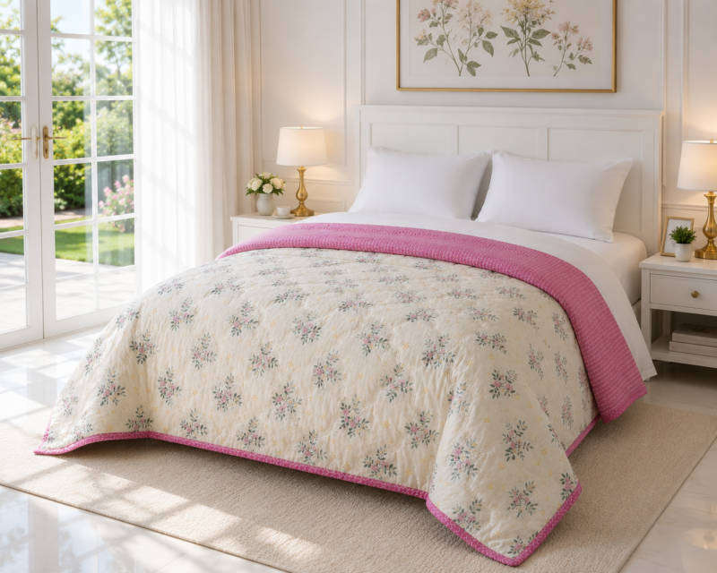 SNUGGLE Premium Ultrasonic Reversible Double Bed Comforter | All Season Quilt | Imported Glace Cotton (Cotton Feel) | Soft Microfiber Filling | 90 x 100 Inches | Light weight & Cozy | Attractive Bag Packing |