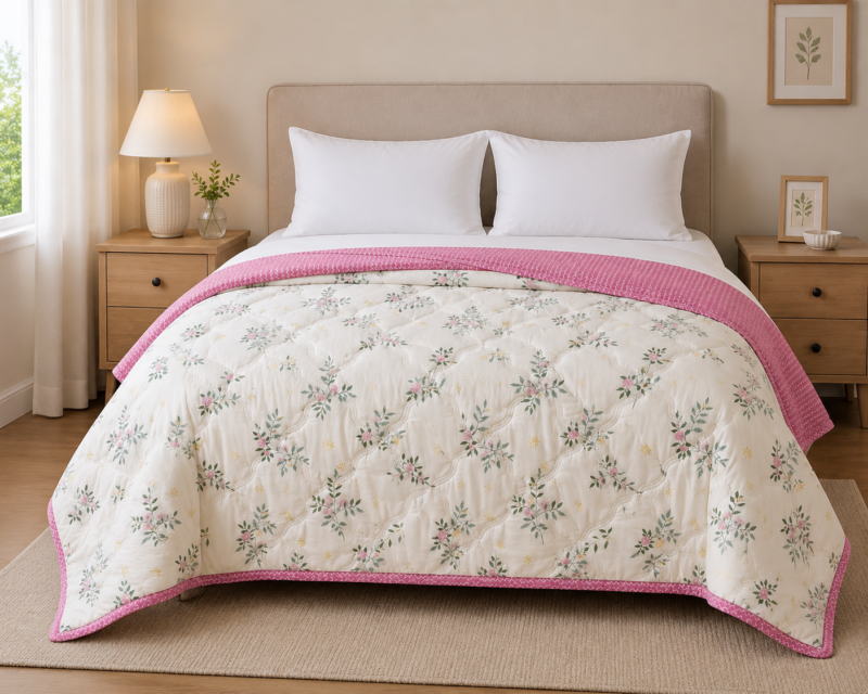 SNUGGLE Premium Ultrasonic Reversible Double Bed Comforter | All Season Quilt | Imported Glace Cotton (Cotton Feel) | Soft Microfiber Filling | 90 x 100 Inches | Light weight & Cozy | Attractive Bag Packing |