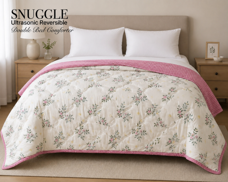 SNUGGLE Premium Ultrasonic Reversible Double Bed Comforter | All Season Quilt | Imported Glace Cotton (Cotton Feel) | Soft Microfiber Filling | 90 x 100 Inches | Light weight & Cozy | Attractive Bag Packing |