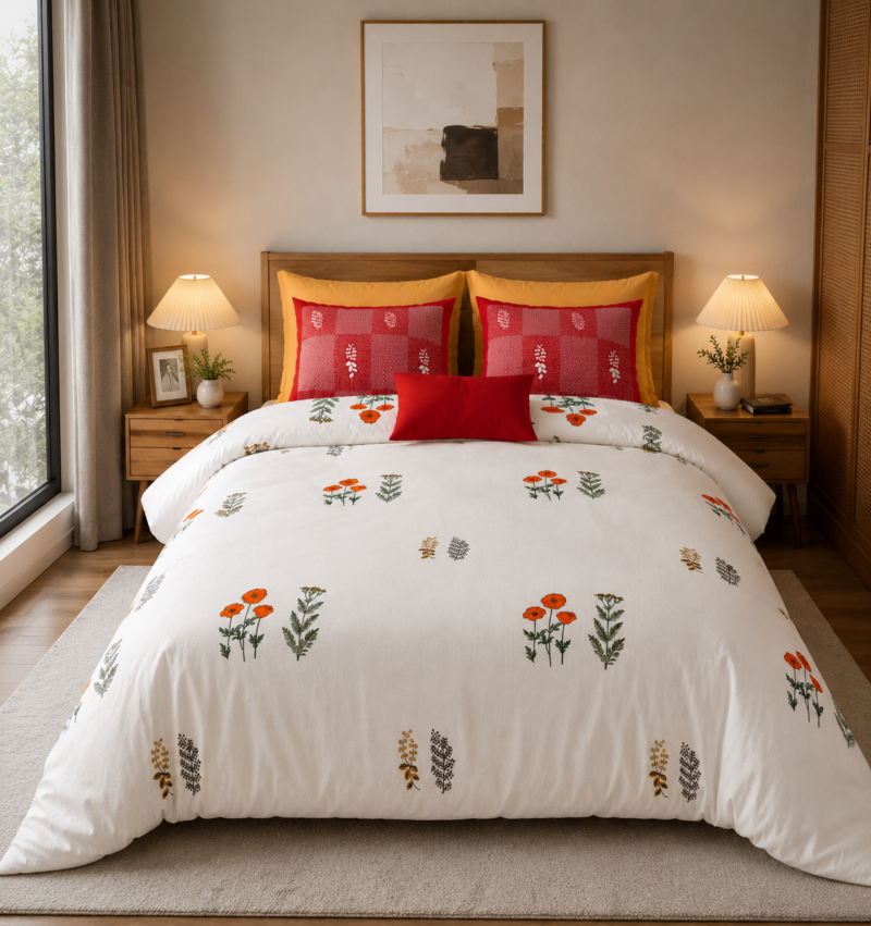 MILKY WHITE Premium Cotton Super King Size Bedsheet set with 2 Pillow Covers | 220 TC Heavy Weight Pure Cotton | Soft, Breathable & Skin-Friendly | Size 108 x 108 Inches |