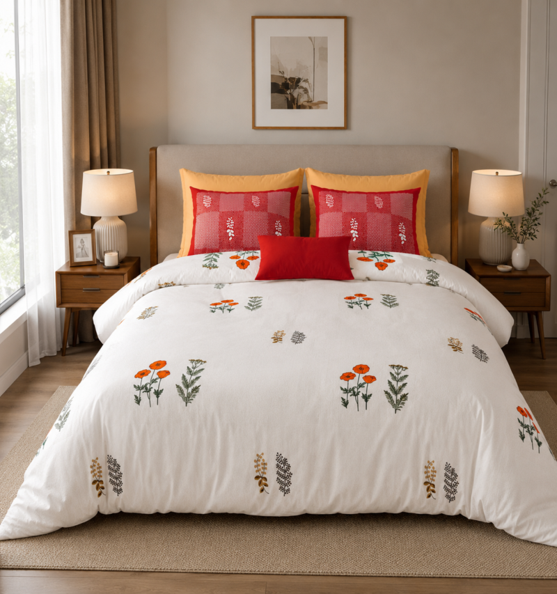 MILKY WHITE Premium Cotton Super King Size Bedsheet set with 2 Pillow Covers | 220 TC Heavy Weight Pure Cotton | Soft, Breathable & Skin-Friendly | Size 108 x 108 Inches |