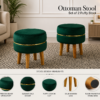 Velvet Ottoman Stool | Round Foot Rest for Living Room | Dressing Table Makeup Stool | Upholstered Puffy Seat with Solid Wood Legs | Bedroom, Vanity & Home Decor | 38 x 38 cm (15 x 15 Inch) Set of 2