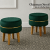 Velvet Ottoman Stool | Round Foot Rest for Living Room | Dressing Table Makeup Stool | Upholstered Puffy Seat with Solid Wood Legs | Bedroom, Vanity & Home Decor | 38 x 38 cm (15 x 15 Inch) Set of 2