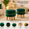 Velvet Ottoman Stool | Round Foot Rest for Living Room | Dressing Table Makeup Stool | Upholstered Puffy Seat with Solid Wood Legs | Bedroom, Vanity & Home Decor | 38 x 38 cm (15 x 15 Inch) Set of 2