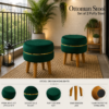Velvet Ottoman Stool | Round Foot Rest for Living Room | Dressing Table Makeup Stool | Upholstered Puffy Seat with Solid Wood Legs | Bedroom, Vanity & Home Decor | 38 x 38 cm (15 x 15 Inch) Set of 2