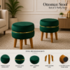 Velvet Ottoman Stool | Round Foot Rest for Living Room | Dressing Table Makeup Stool | Upholstered Puffy Seat with Solid Wood Legs | Bedroom, Vanity & Home Decor | 38 x 38 cm (15 x 15 Inch) Set of 2