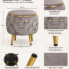 Half Knotted Ottoman Velvet Puffy Stool Set of 2 | Round Upholstered Foot Rest with Golden Metal Accent & Solid Wood Legs | Luxury Ottoman for Living Room, Bedroom, Makeup Vanity & Dressing Table | 15 x 15 Inch (38 x 38 cm)