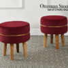 Velvet Ottoman Stool | Round Foot Rest for Living Room | Dressing Table Makeup Stool | Upholstered Puffy Seat with Solid Wood Legs | Bedroom, Vanity & Home Decor | 38 x 38 cm (15 x 15 Inch) Set of 2