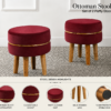 Velvet Ottoman Stool | Round Foot Rest for Living Room | Dressing Table Makeup Stool | Upholstered Puffy Seat with Solid Wood Legs | Bedroom, Vanity & Home Decor | 38 x 38 cm (15 x 15 Inch) Set of 2