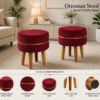 Velvet Ottoman Stool | Round Foot Rest for Living Room | Dressing Table Makeup Stool | Upholstered Puffy Seat with Solid Wood Legs | Bedroom, Vanity & Home Decor | 38 x 38 cm (15 x 15 Inch) Set of 2