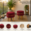 Velvet Ottoman Stool | Round Foot Rest for Living Room | Dressing Table Makeup Stool | Upholstered Puffy Seat with Solid Wood Legs | Bedroom, Vanity & Home Decor | 38 x 38 cm (15 x 15 Inch) Set of 2