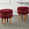Velvet Ottoman Stool | Round Foot Rest for Living Room | Dressing Table Makeup Stool | Upholstered Puffy Seat with Solid Wood Legs | Bedroom, Vanity & Home Decor | 38 x 38 cm (15 x 15 Inch) Set of 2
