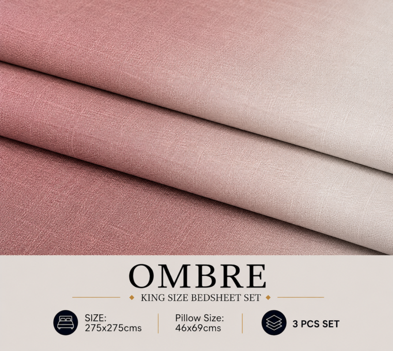 OMBRE Pure Cotton Premium size Bedsheet with 2 Pillow Covers | 300 TC | Textured Print | 108 x 108 Inches | Soft, Breathable, Skin Friendly & Fade Resistant | PVC Packing |