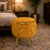 Half Knotted Ottoman Velvet Puffy Stool Set of 2 | Round Upholstered Foot Rest with Golden Metal Accent & Solid Wood Legs | Luxury Ottoman for Living Room, Bedroom, Makeup Vanity & Dressing Table | 15 x 15 Inch (38 x 38 cm)