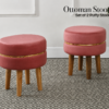 Velvet Ottoman Stool | Round Foot Rest for Living Room | Dressing Table Makeup Stool | Upholstered Puffy Seat with Solid Wood Legs | Bedroom, Vanity & Home Decor | 38 x 38 cm (15 x 15 Inch) Set of 2