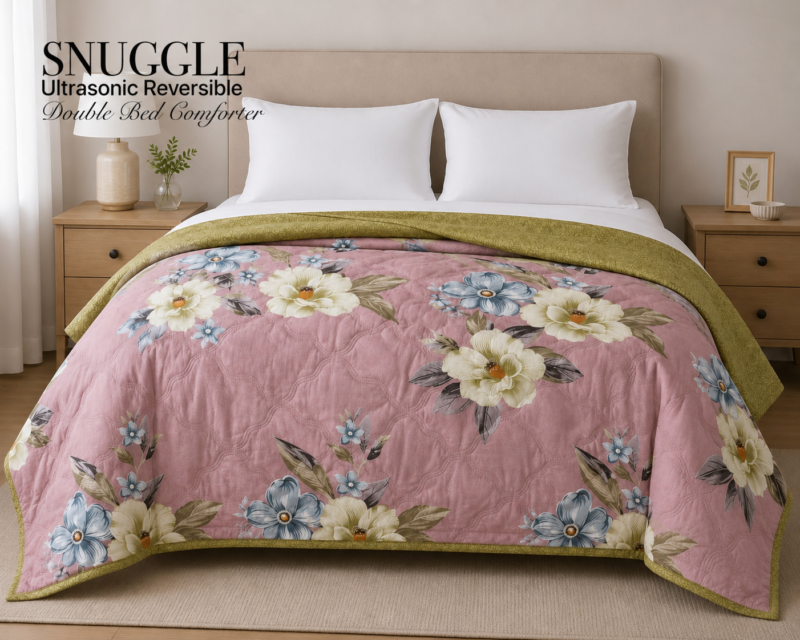 SNUGGLE Premium Ultrasonic Reversible Double Bed Comforter | All Season Quilt | Imported Glace Cotton (Cotton Feel) | Soft Microfiber Filling | 90 x 100 Inches | Light weight & Cozy | Attractive Bag Packing |