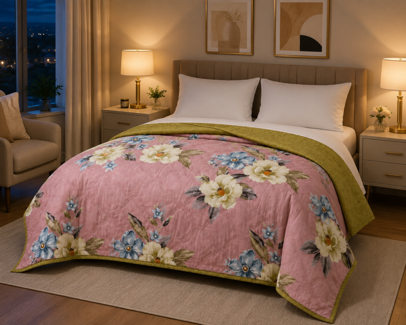 SNUGGLE Premium Ultrasonic Reversible Double Bed Comforter | All Season Quilt | Imported Glace Cotton (Cotton Feel) | Soft Microfiber Filling | 90 x 100 Inches | Light weight & Cozy | Attractive Bag Packing |