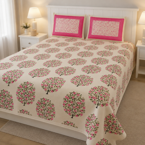 DORIYA Premium Cotton King Size Bedsheet Set –180 TC Heavy weight cotton_90x108 inches_228 x 274 cm
