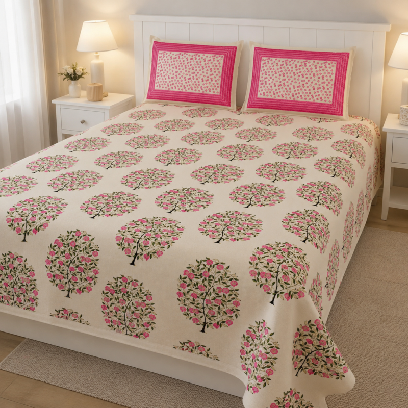 DORIYA Premium Cotton King Size Bedsheet Set –180 TC Heavy weight cotton_90x108 inches_228 x 274 cm