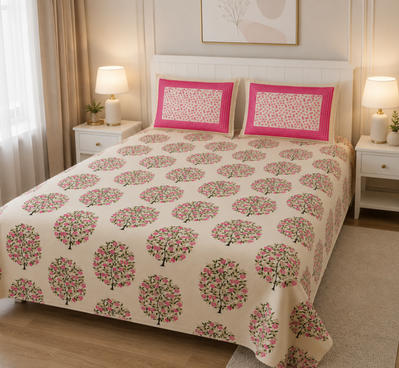 DORIYA Premium Cotton King Size Bedsheet Set –180 TC Heavy weight cotton_90x108 inches_228 x 274 cm