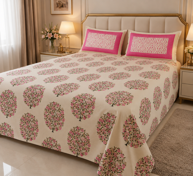 DORIYA Premium Cotton King Size Bedsheet Set –180 TC Heavy weight cotton_90x108 inches_228 x 274 cm
