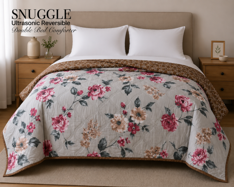 SNUGGLE Premium Ultrasonic Reversible Double Bed Comforter | All Season Quilt | Imported Glace Cotton (Cotton Feel) | Soft Microfiber Filling | 90 x 100 Inches | Light weight & Cozy | Attractive Bag Packing |