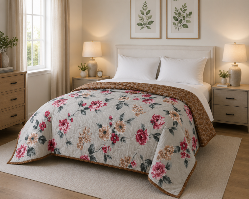 SNUGGLE Premium Ultrasonic Reversible Double Bed Comforter | All Season Quilt | Imported Glace Cotton (Cotton Feel) | Soft Microfiber Filling | 90 x 100 Inches | Light weight & Cozy | Attractive Bag Packing |