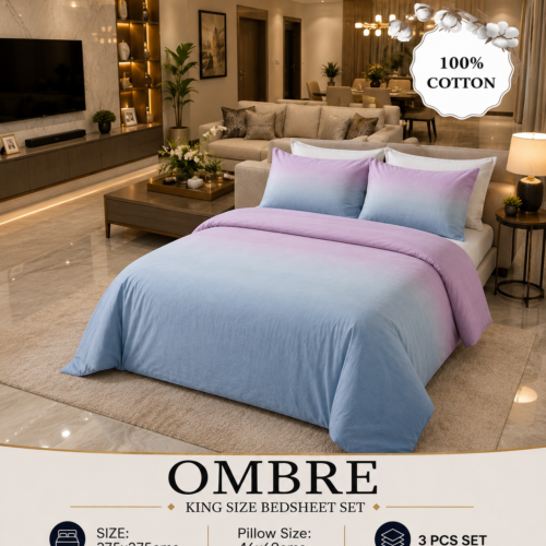 OMBRE Pure Cotton Premium size Bedsheet with 2 Pillow Covers | 300 TC | Textured Print | 108 x 108 Inches | Soft, Breathable, Skin Friendly & Fade Resistant | PVC Packing |