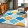 Dollivo Modern Polyester Anti Slip Shaggy Premium Quality Fluffy Rug and Carpet for Living Room, Bedroom, Dining Room, Kitchen, Home Office | Square - Blue White | All Sizes |