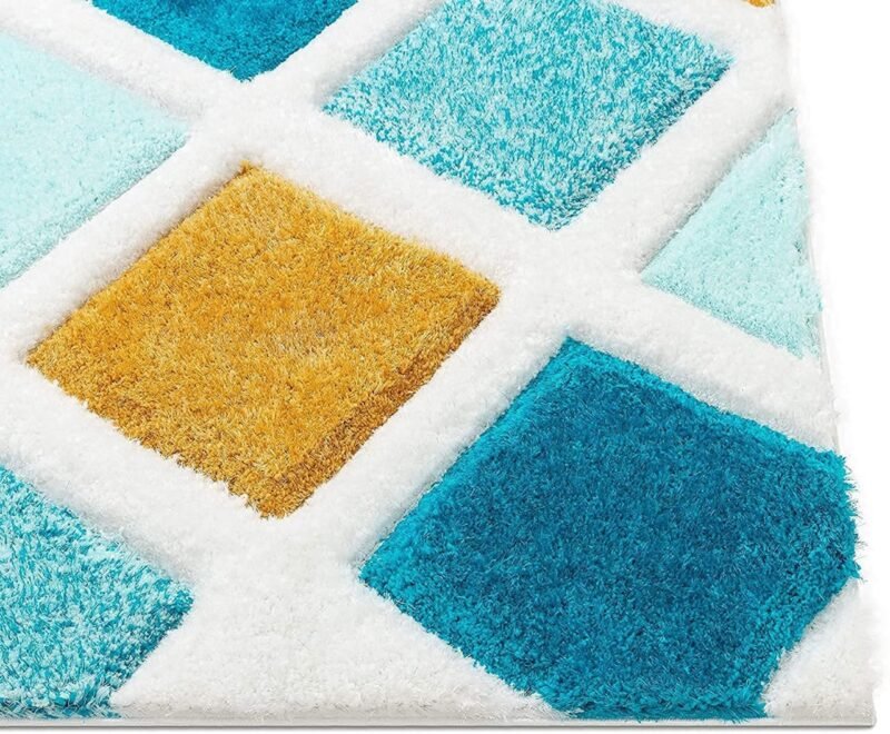 Dollivo Modern Polyester Anti Slip Shaggy Premium Quality Fluffy Rug and Carpet for Living Room, Bedroom, Dining Room, Kitchen, Home Office | Square - Blue White | All Sizes |
