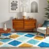 Dollivo Modern Polyester Anti Slip Shaggy Premium Quality Fluffy Rug and Carpet for Living Room, Bedroom, Dining Room, Kitchen, Home Office | Square - Blue White | All Sizes |