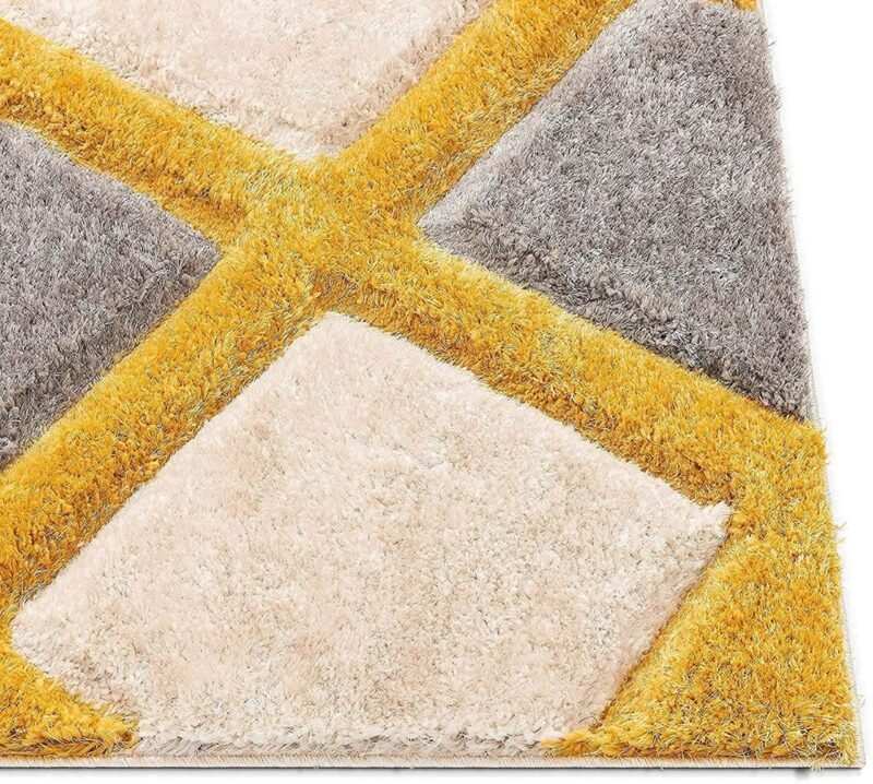 Dollivo Modern Polyester Anti Slip Shaggy Premium Quality Fluffy Rug and Carpet for Living Room, Bedroom, Dining Room, Kitchen, Home Office | Square - Yellow White | All Sizes |