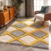 Dollivo Modern Polyester Anti Slip Shaggy Premium Quality Fluffy Rug and Carpet for Living Room, Bedroom, Dining Room, Kitchen, Home Office | Square - Yellow White | All Sizes |