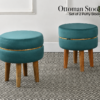 Velvet Ottoman Stool | Round Foot Rest for Living Room | Dressing Table Makeup Stool | Upholstered Puffy Seat with Solid Wood Legs | Bedroom, Vanity & Home Decor | 38 x 38 cm (15 x 15 Inch) Set of 2